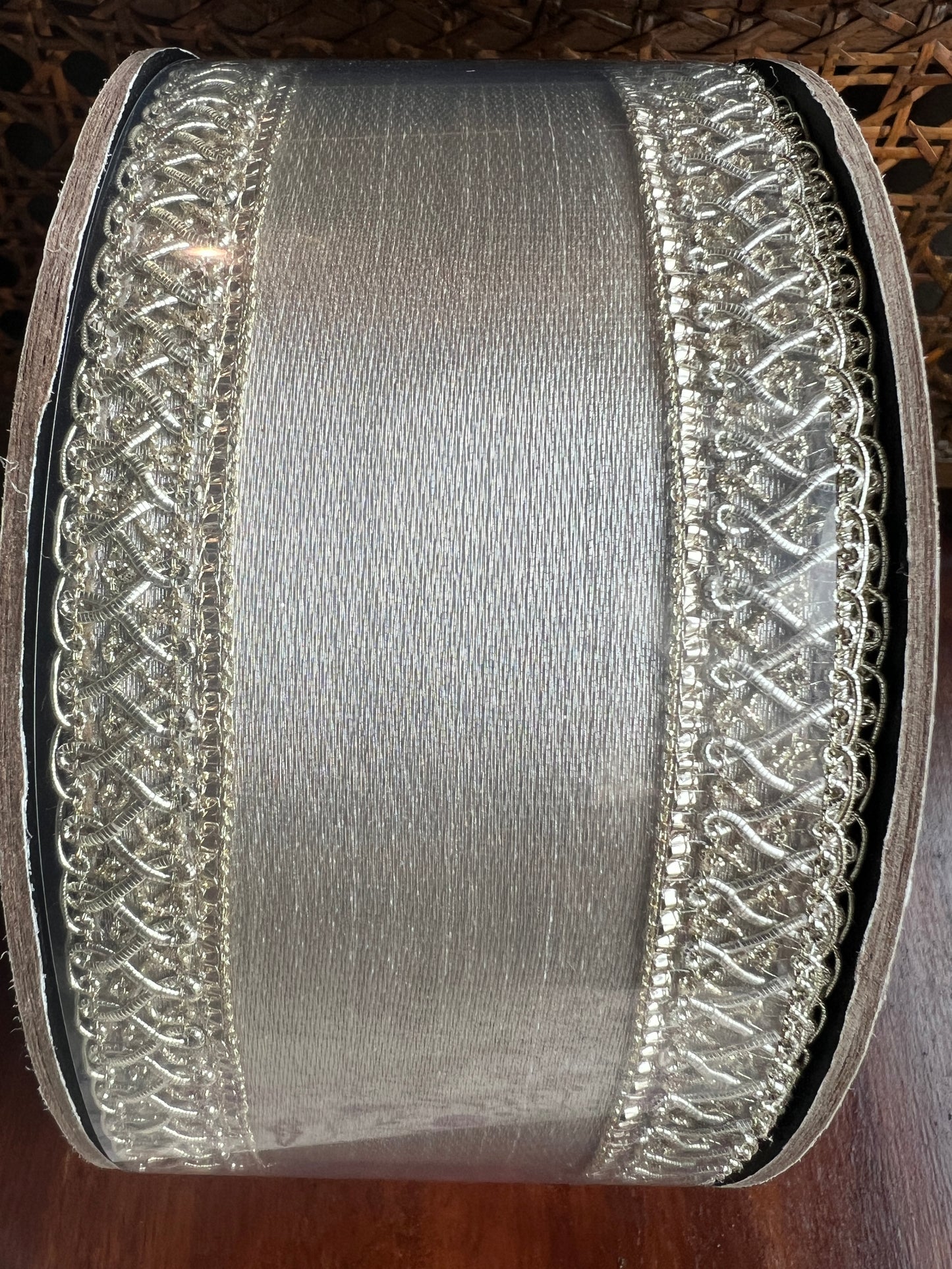2.5" x 10yds metallic jacquard braided edge, platinum