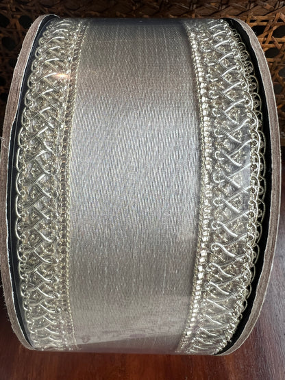 2.5" x 10yds metallic jacquard braided edge, platinum