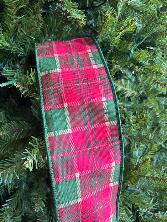 Red and green plaid wired ribbon