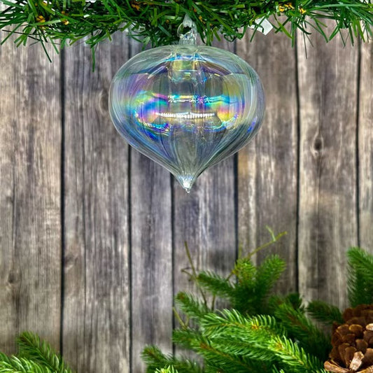 4" bauble porcelain onion aurora, iridescent