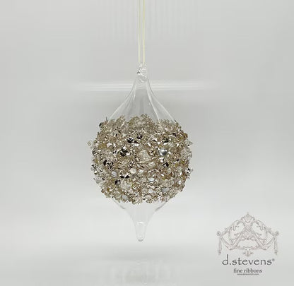 120mm glass gold bead encrusted finial, clear