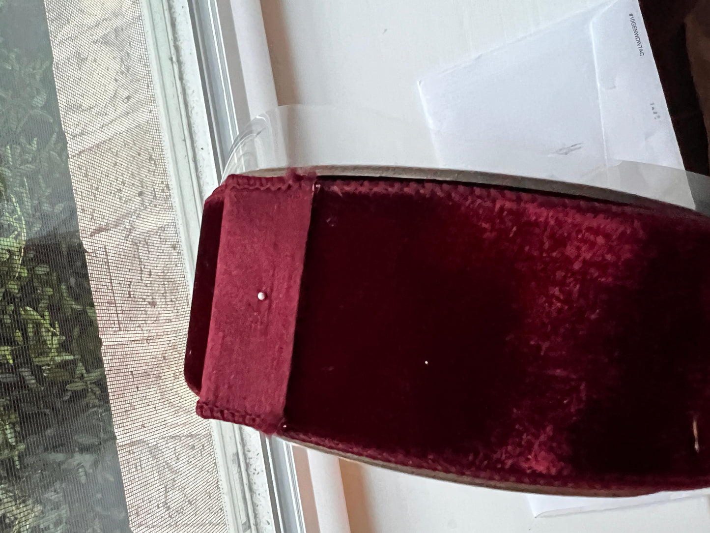 Vickerman 2.5" x 10yd Burgundy Velvet Wired Ribbon. Burgundy Dupion Backing