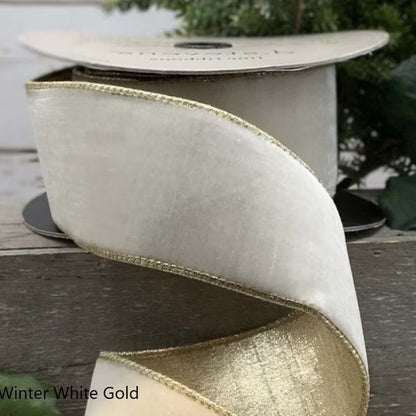 1" x 10yds VP lush velvet metallic light gold back , winter white
