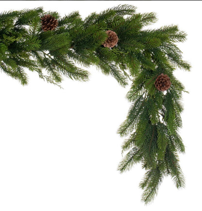 Vickerman 6' x 12" Holiday Pine Garland with Cones