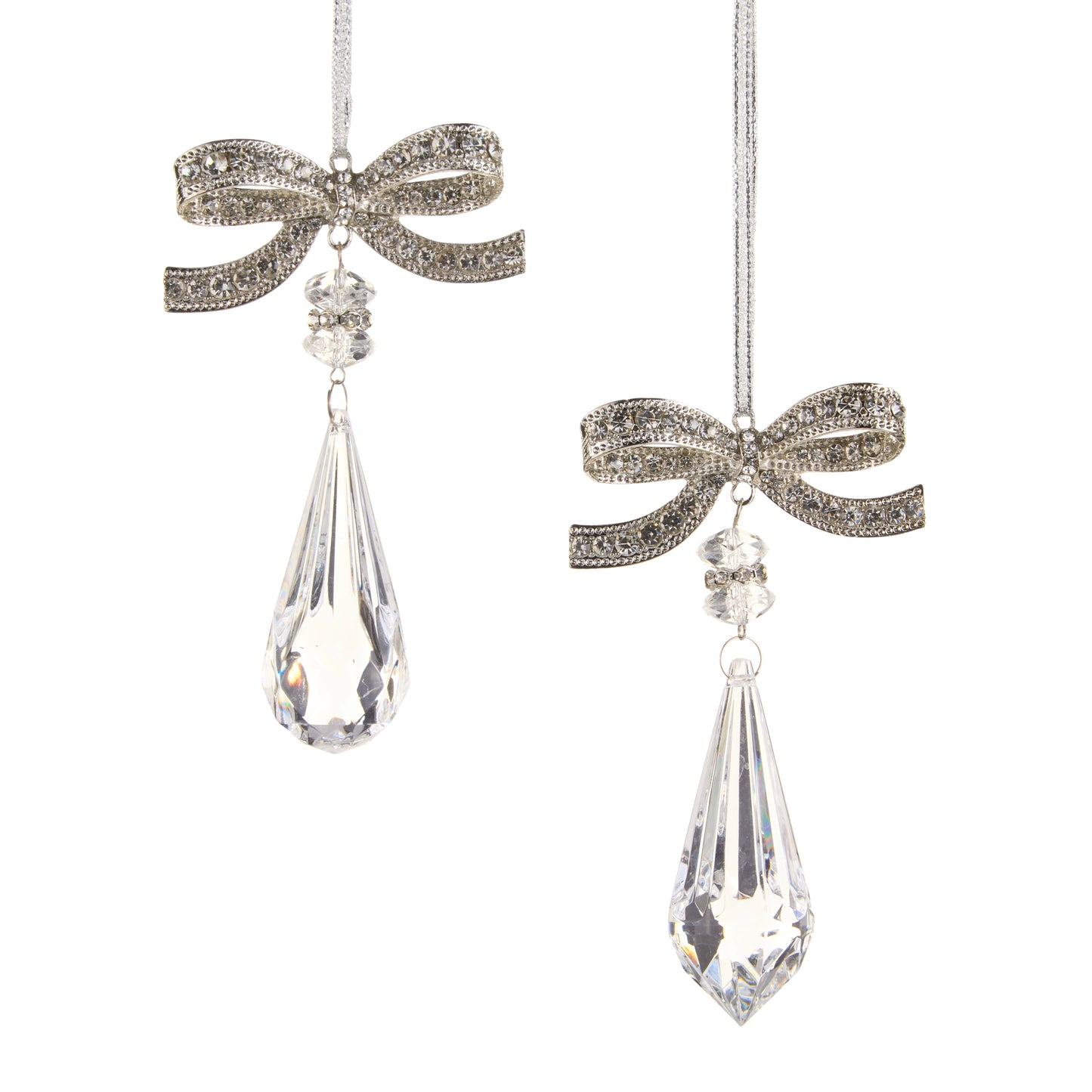 4.5" Jeweled Bow With Crystal Drop Ornament