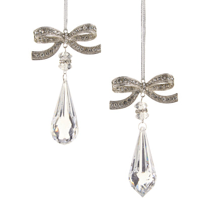 4.5" Jeweled Bow With Crystal Drop Ornament