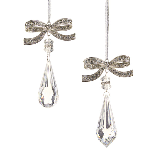 4.5" Jeweled Bow With Crystal Drop Ornament