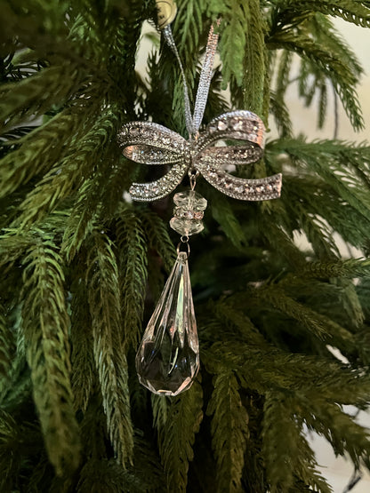 4.5" Jeweled Bow With Crystal Drop Ornament