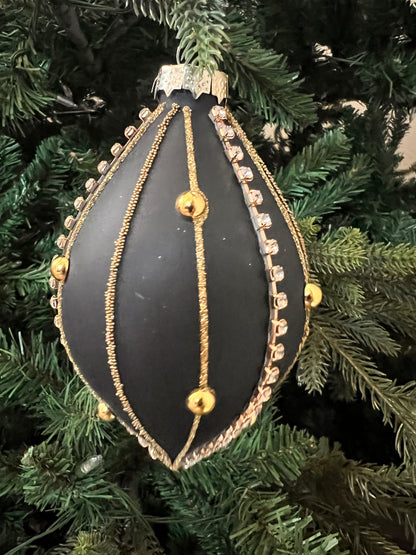 4" Embellished Black Matte Ornament (Set of two )