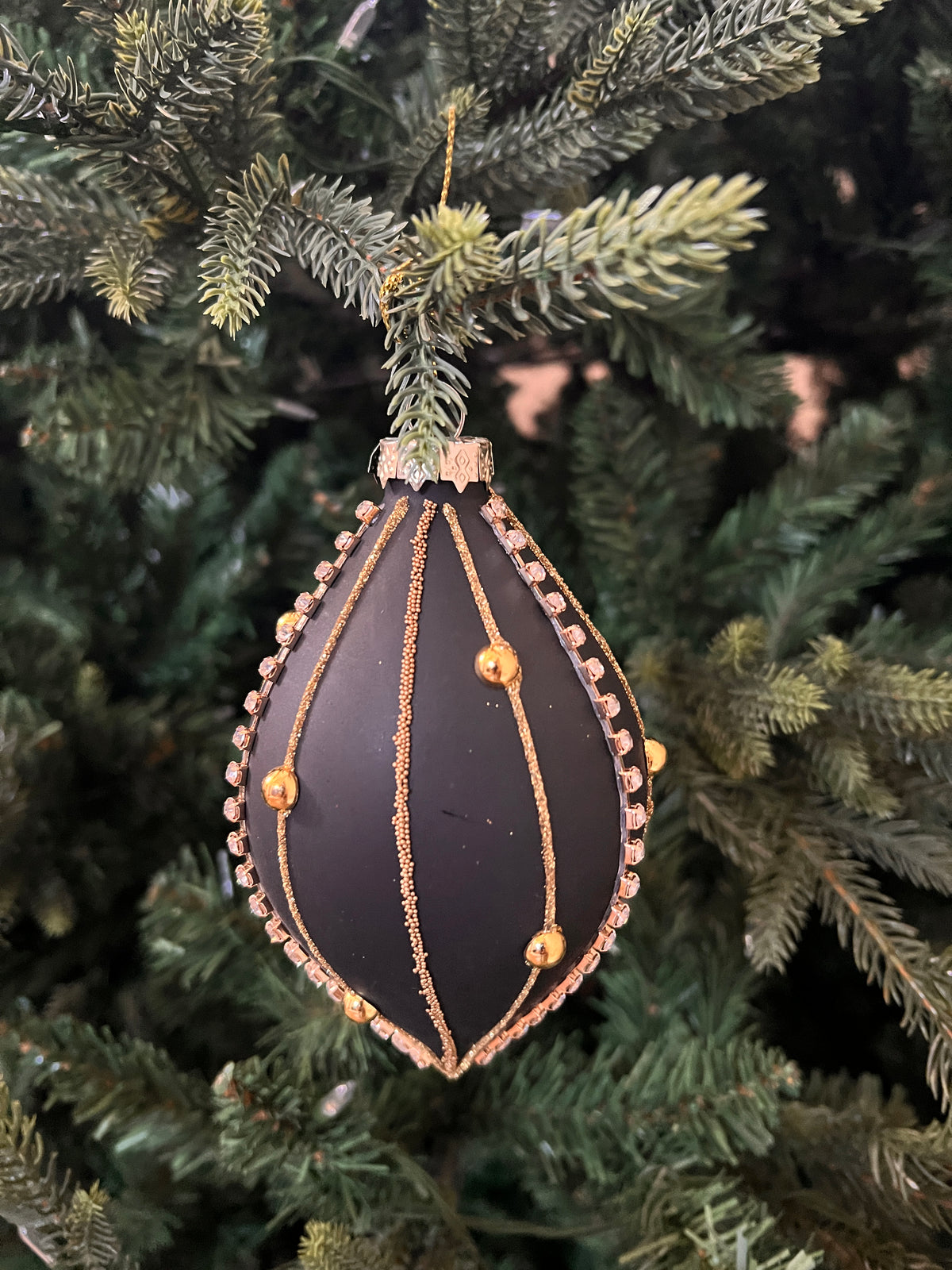 4" Embellished Black Matte Ornament (Set of two )
