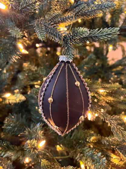 4" Embellished Black Matte Ornament (Set of two )