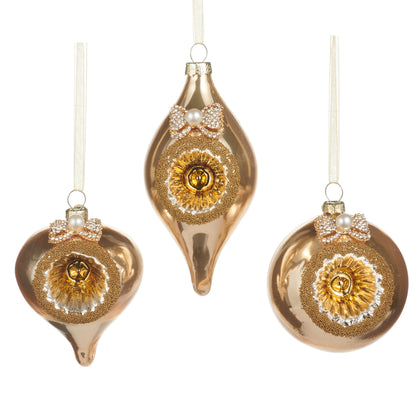 3" Gold Bow Reflector Ornament(set of three)