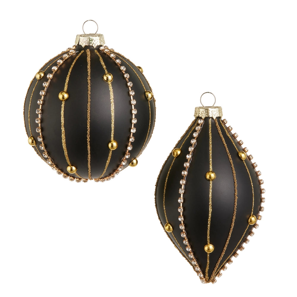 4" Embellished Black Matte Ornament (Set of two )