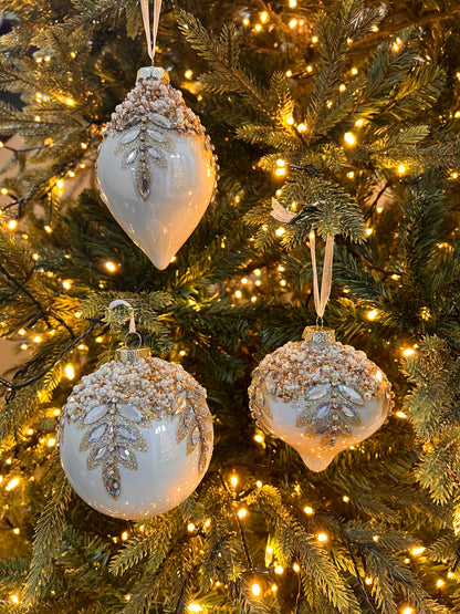 5" White Gem Encrusted Ornament(set of 3)