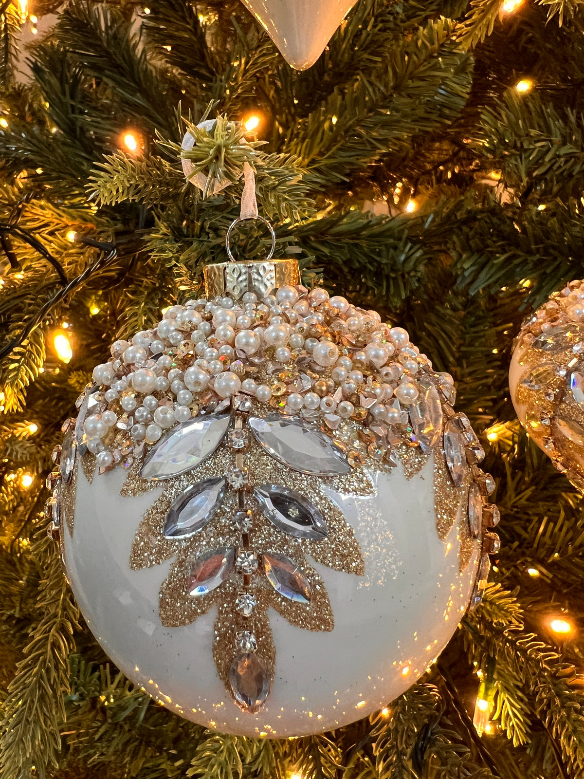 5" White Gem Encrusted Ornament(set of 3)