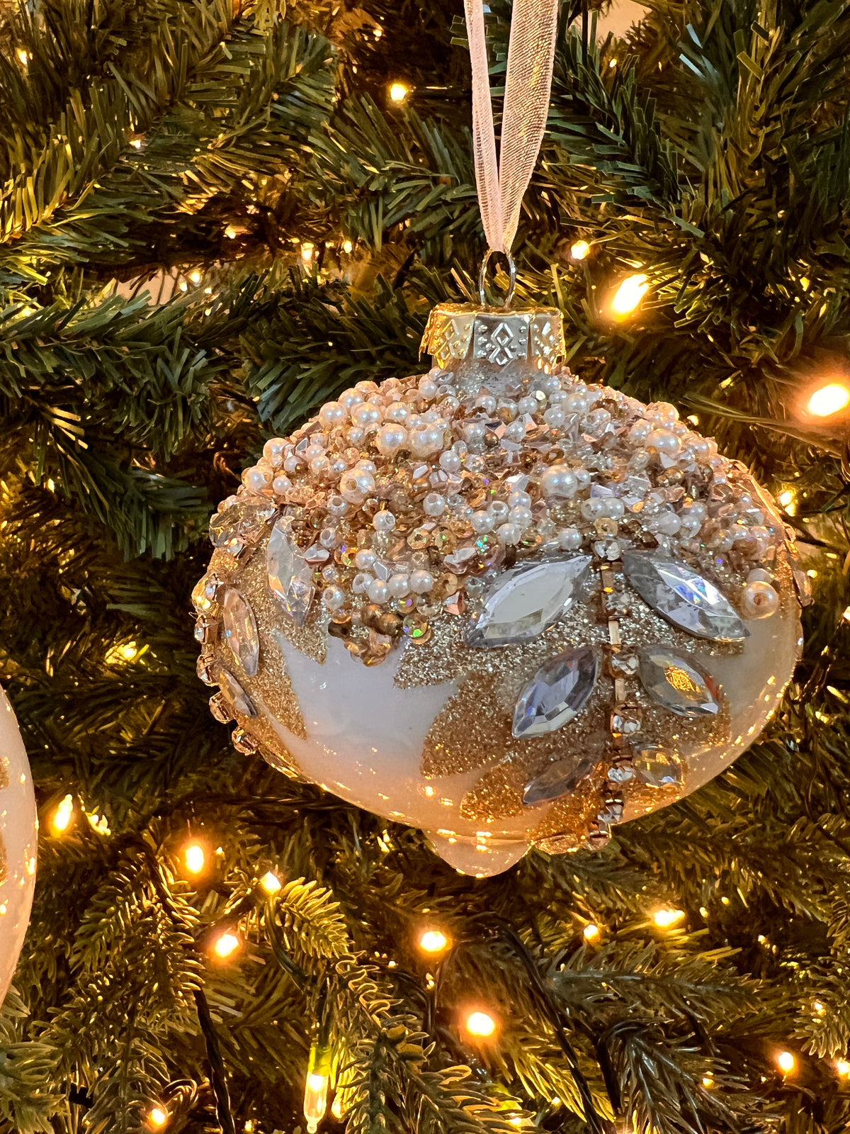 5" White Gem Encrusted Ornament(set of 3)