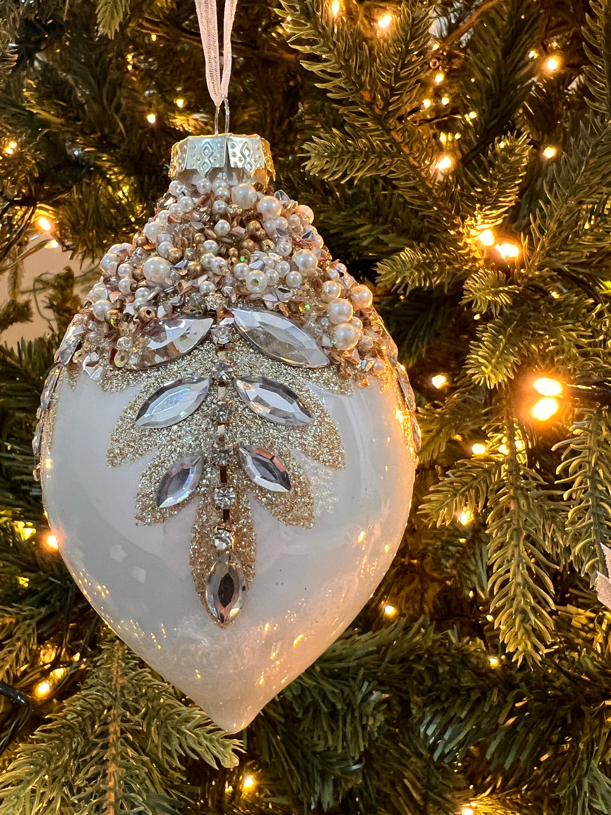5" White Gem Encrusted Ornament(set of 3)