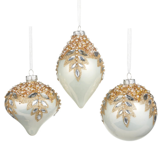 5" White Gem Encrusted Ornament(set of 3)