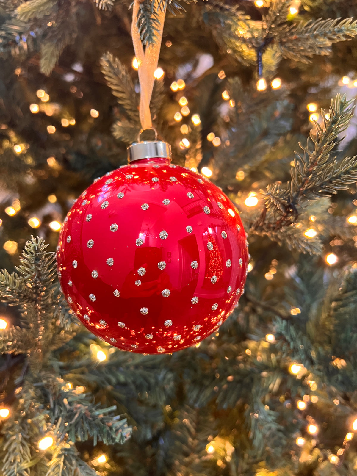 4" DIMPLED GLASS BALL ORNAMENT RED