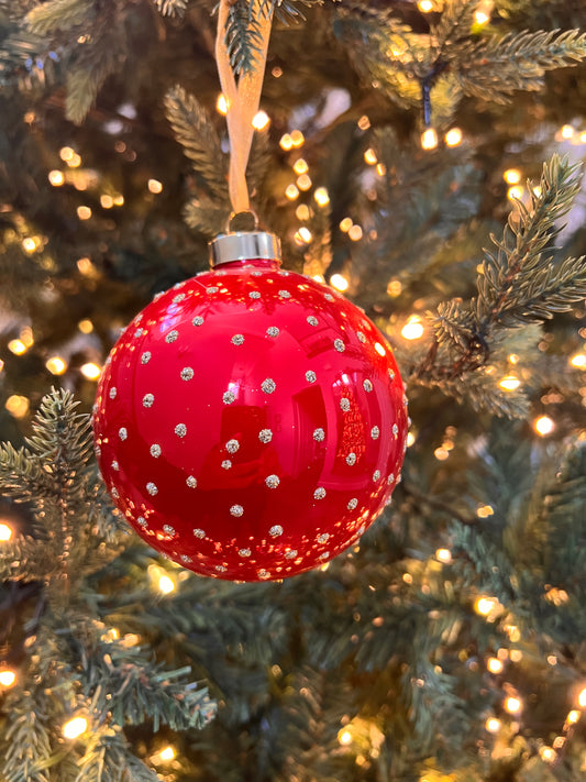 4" DIMPLED GLASS BALL ORNAMENT RED
