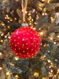 4" DIMPLED GLASS BALL ORNAMENT RED