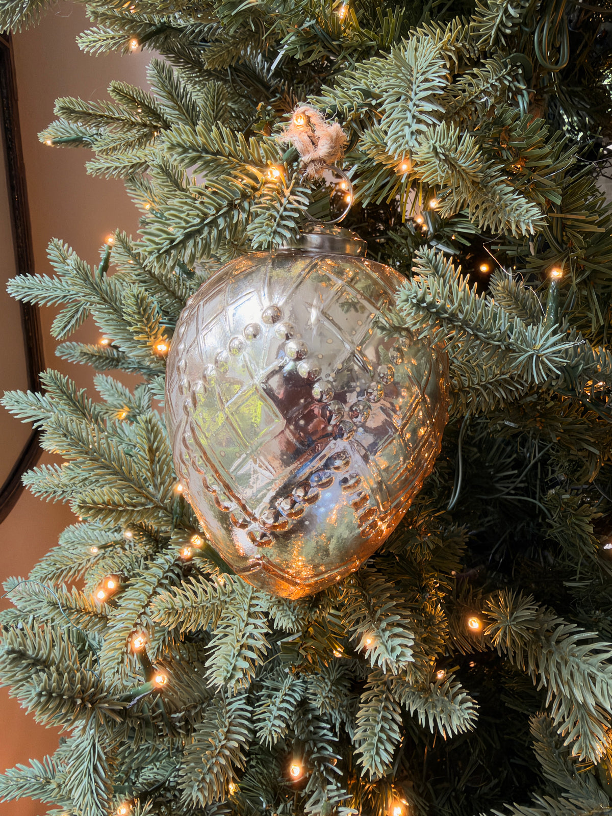 Beaded Regal Burnished Mercury Glass 5” ornament