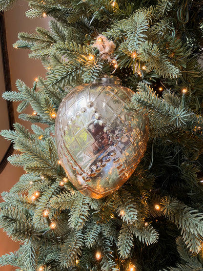 Beaded Regal Burnished Mercury Glass 5” ornament