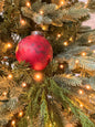Frosted red etched glass ornament 3”