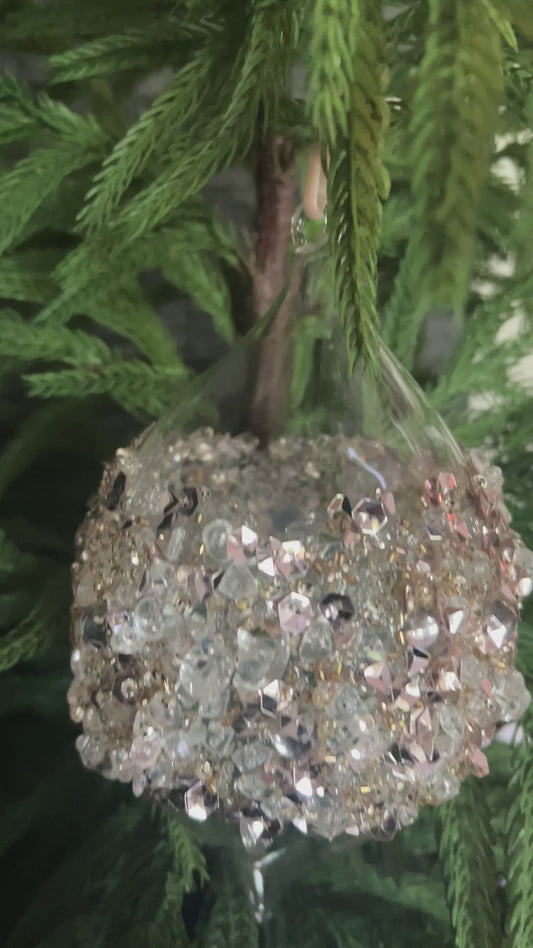 120mm glass gold bead encrusted finial, clear