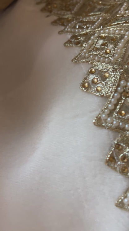 84" velvet beaded collar tree skirt, white