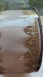 4"x5yd White Velvt Champ Pearl Jewel Trim ribbon